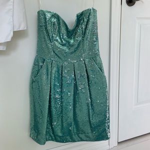 Blue Sequin Strapless Mini Dress